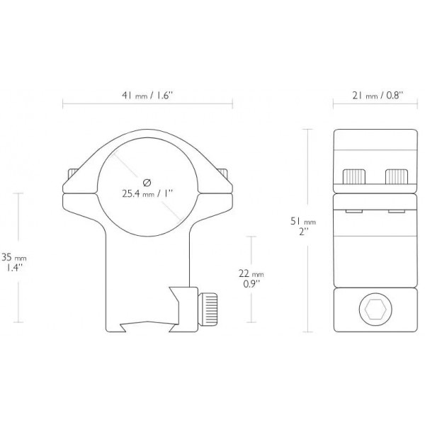Кольца Hawke Match Mount. d - 25.4 мм. High. "Ласточкин хвост"