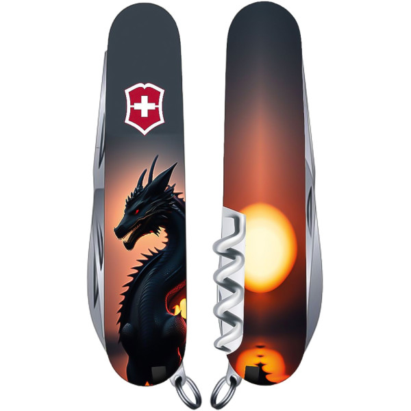 Нож VICTORINOX 1.3703.3_Z3270p Swiss Army Climber Zodiac Дракон в солнечных лучах