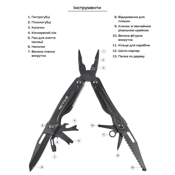 Мультитул Active Universal Tool. Цвет - black