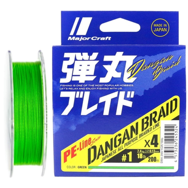Шнур Major Craft Dangan Braid X4 150m (салат.) #0.8/0.12mm 14lb/6.1kg