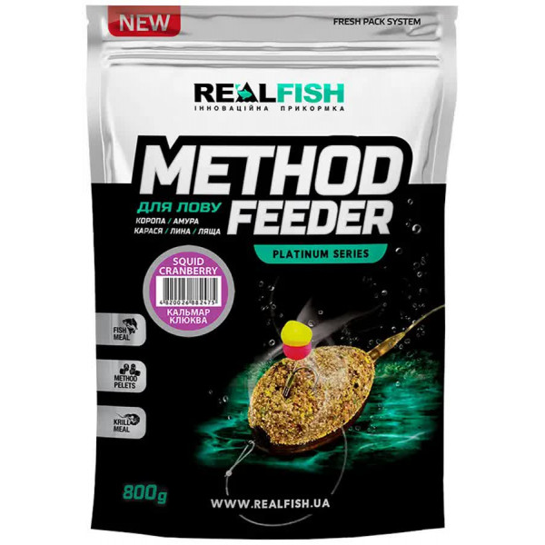 Прикормка Real Fish Method Feeder Кальмар-Клюква 0.8kg