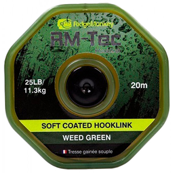 Поводковый материал RidgeMonkey RM-Tec Soft Coated Hooklink Weed Green 25lb 20м