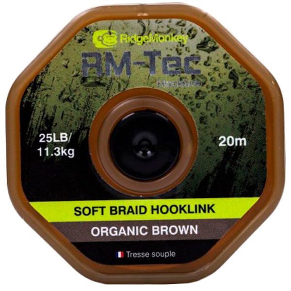 Поводковый материал RidgeMonkey RM-Tec Soft Braid Hooklink Organic Brown 25lb 20м