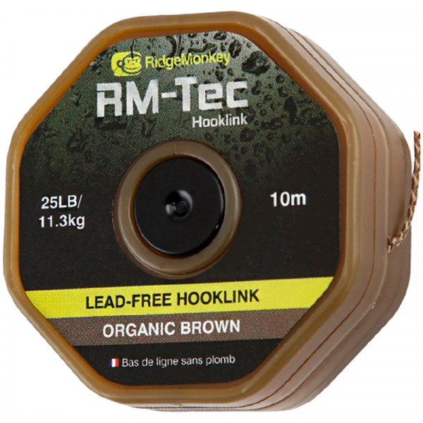 Поводковый материал RidgeMonkey RM-Tec Lead Free Hooklink Organic Brown 25lb 10м