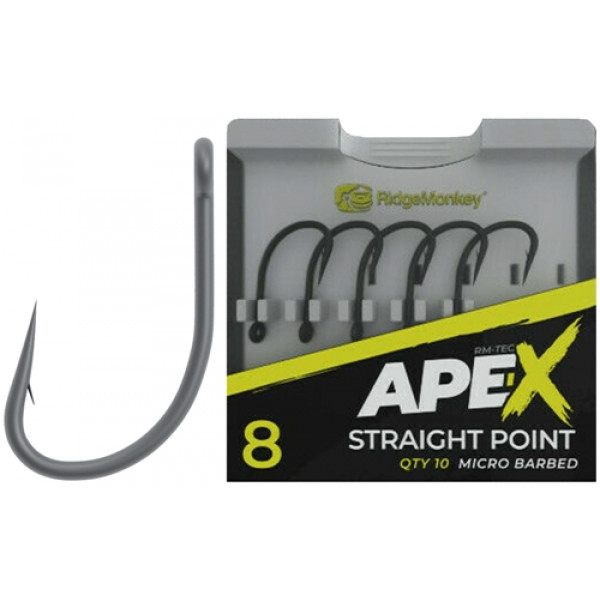 Крючок карповый RidgeMonkey Ape-X Straight Point с бородкой #4 (10 шт/уп)