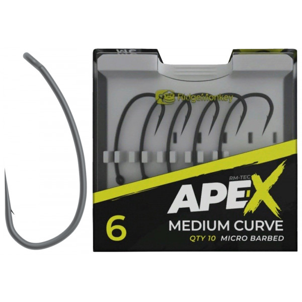 Крючок карповый RidgeMonkey Ape-X Medium Curve с бородкой #4 (10 шт/уп)