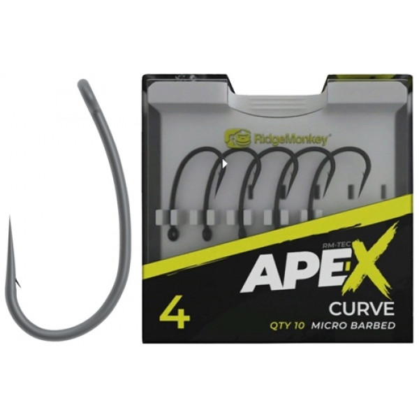 Крючок карповый RidgeMonkey Ape-X Curve с бородкой #8 (10 шт/уп)