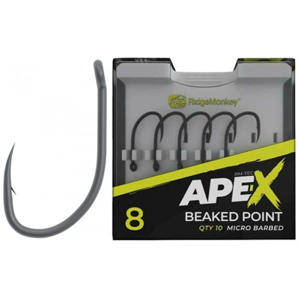 Крючок карповый RidgeMonkey Ape-X Beaked Point с бородкой #8 (10 шт/уп)