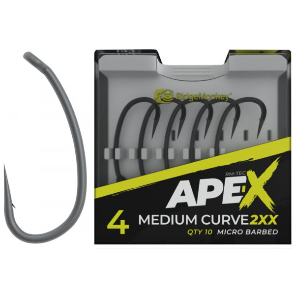 Крючок карповый RidgeMonkey Ape-X Medium Curve 2XX с бородкой #6 (10 шт/уп)