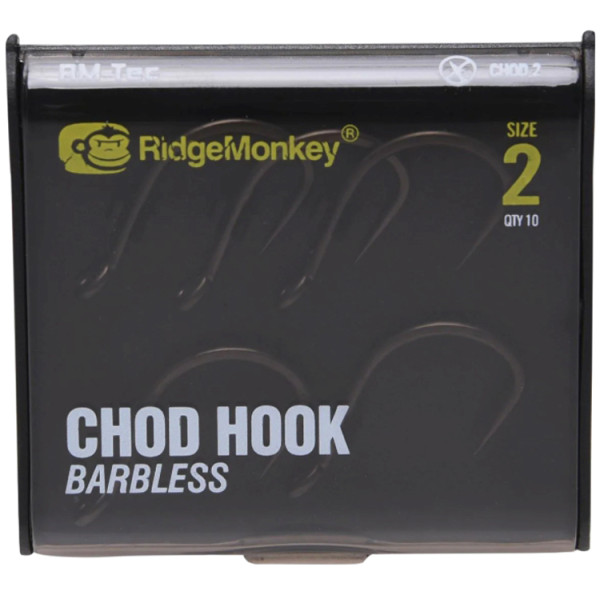 Крючок карповый RidgeMonkey RM-Tec Chod Hook Barbless безбородый #2 (10 шт/уп)