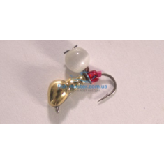 Mormyshka tungsten Winter Star ant eyelet hanger 4.0mm / 0.76gr. hook number 14: gold / white