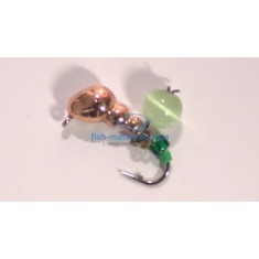 Mormyshka tungsten Winter Star ant eyelet hanger 4.0mm / 0.76gr. hook number 14: copper / green