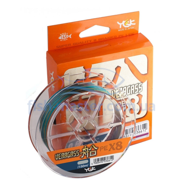 Шнур YGK Veragass PE X8 150m 0.165mm #1.0/20lb 9.1kg 10m x 5 colors
